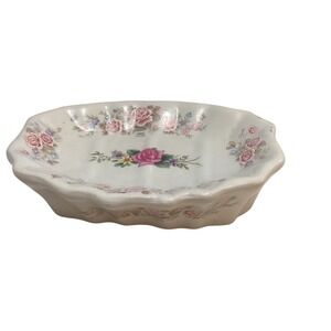 Vintage Ceramic Soap Dish Floral Rose Pattern Scalloped Edge Vanity Decor